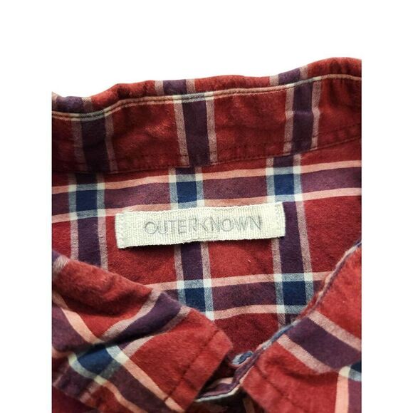 Outerknown Button up Plaid Pocket shirt Men's XL Cotton Longsleeve Collared red - Picture 2 of 9